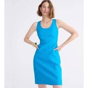 J. Crew Womens Scoopneck Resume Dress 22 Blue Stretch Linen Pockets Office